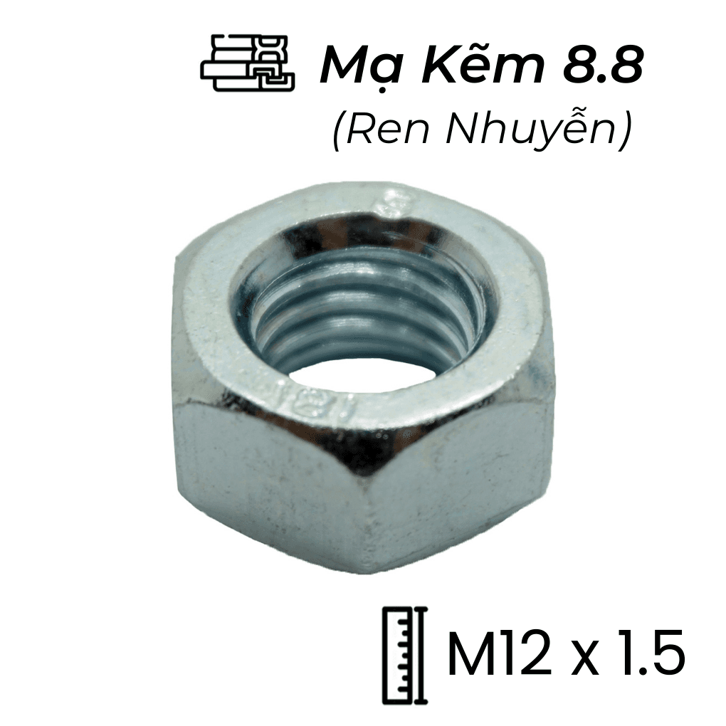 Tán Thép Mạ Kẽm 8.8 M12x1.5 Ren Nhuyễn (AF18-T10.5)
