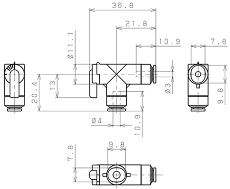 Bản vẽ kỹ thuật Van Bi Khí Nén, Loại Mini Pisco BVLG4-3