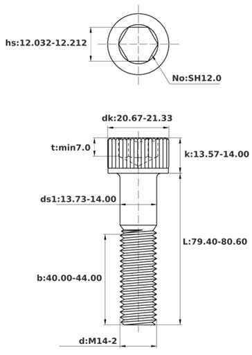 Bản vẽ kỹ thuật Lục Giác Chìm Đầu Trụ Thép Đen 12.9 DIN912 M14x80 Ren Lửng