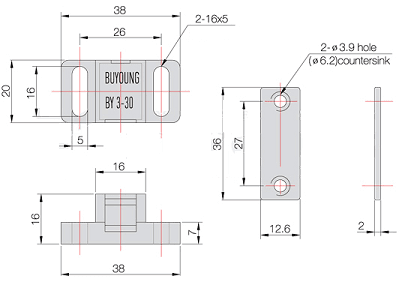 Bản vẽ kỹ thuật Hít Cửa Nam Châm BY3-30
