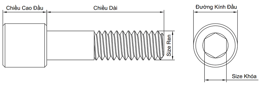 Bản vẽ kỹ thuật Lục Giác Chìm Đầu Trụ Thép Đen GR 8 UNC #10-24 x 1.1/2 Ren Lửng (10Cái/Bịch)