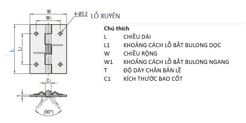 Bản vẽ kỹ thuật Bản Lề Lò Xo Inox 304 Đánh Bóng (HHSP25) L 25 mm