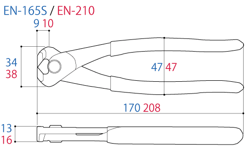 Bản vẽ kỹ thuật Kìm Cắt Mép Lưỡi Mỏng 170mm Tsunoda EN-165S