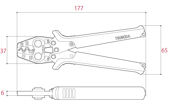 Bản vẽ kỹ thuật Kìm Bấm Cos 177mm Tsunoda TP-5M