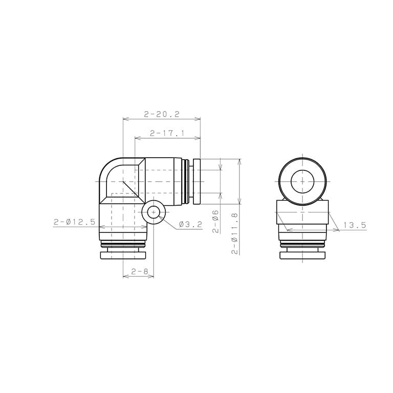 Bản vẽ kỹ thuật Đầu Nối Nhanh Khí Nén Cong 90° Pisco PPV6