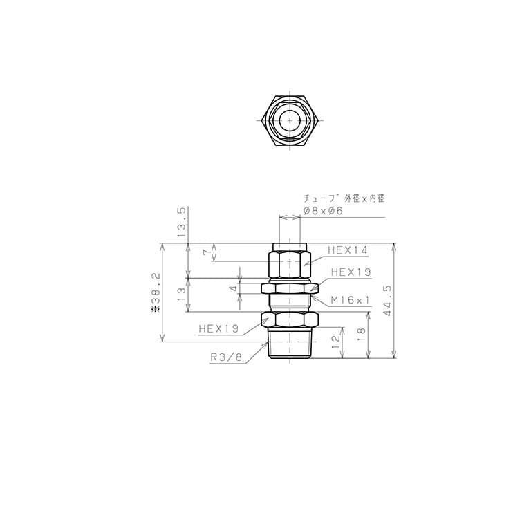 Bản vẽ kỹ thuật Đầu Ngạnh Nối Ống Có Đai Ốc Xiết Dạng Lắp Vách Ren Ngoài Pisco NSMC0860-03-TP