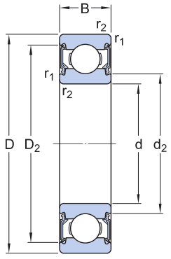 Bản vẽ kỹ thuật Vòng Bi Cầu Rãnh Sâu SKF 6304-2RSH (20x52x15) Phốt Cao Su NBR Tiếp Xúc (Hai Bên)