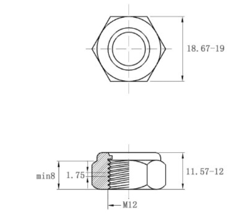Bản vẽ kỹ thuật Hộp Tán Keo Thép Mạ Kẽm 4.8 DIN985 M12 (250 Cái/Hộp)