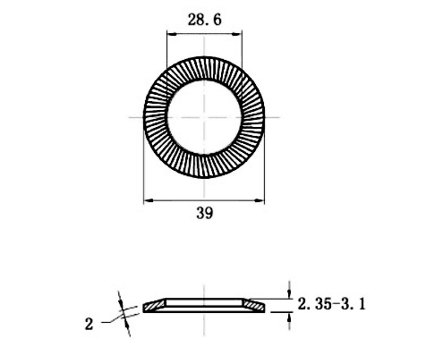 Bản vẽ kỹ thuật Lông Đền Răng Thép Đen 65Mn DIN9250 M27