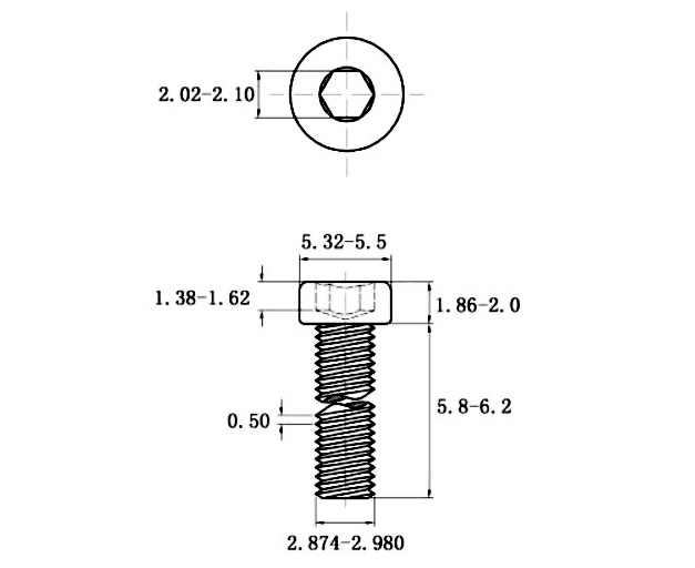 Bản vẽ kỹ thuật Lục Giác Trụ Đầu Thấp Inox 304 DIN7984 M3x6