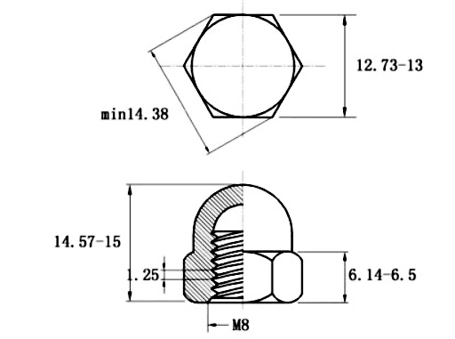 Bản vẽ kỹ thuật Tán Bầu Inox 316 DIN1587 M8