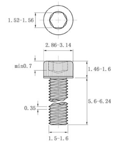 Bản vẽ kỹ thuật Lục Giác Chìm Đầu Trụ Inox 304 DIN912 M1.6x6