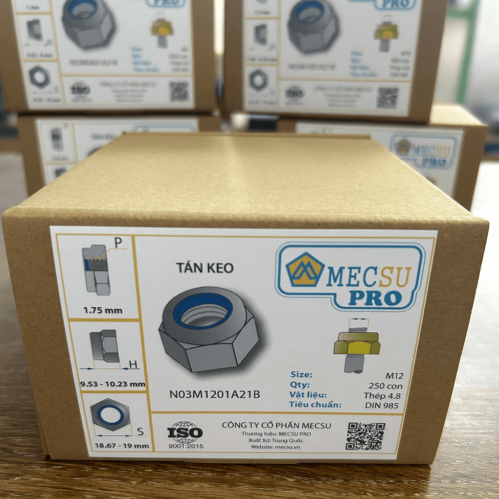 Hộp Tán Keo Thép Mạ Kẽm 4.8 DIN985 M12 (250 Cái/Hộp)