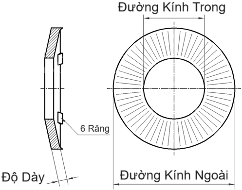 Bản vẽ kỹ thuật Lông Đền Tiếp Xúc Thép Mạ Kẽm 7 Màu SN70093 M6