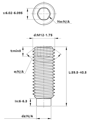 Bản vẽ kỹ thuật Vít Trí Đuôi Trụ Thép Đen 10.9 DIN915 M12x40