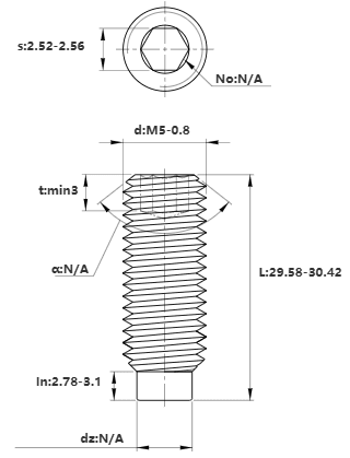 Bản vẽ kỹ thuật Vít Trí Đuôi Trụ Thép Đen 10.9 DIN915 M5x30