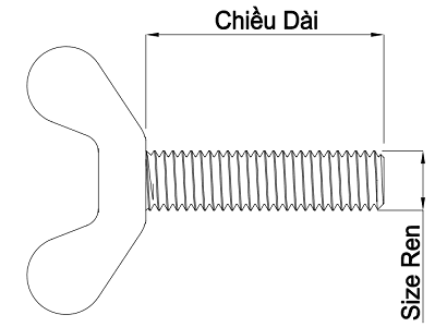 Bản vẽ kỹ thuật Bulong Cánh Chuồn Thép Mạ Kẽm M4x8