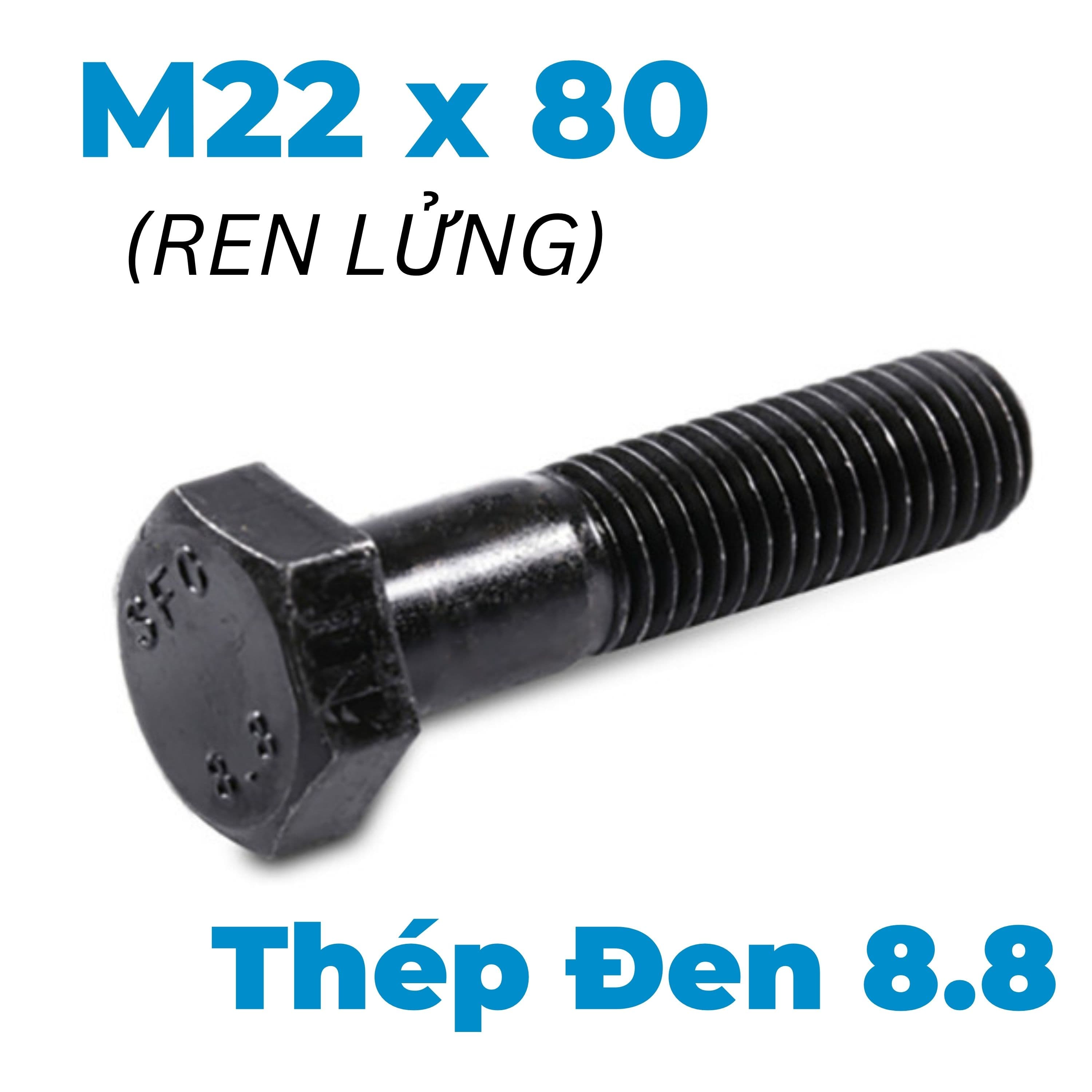 Bulong Thép Đen 8.8 DIN931 M22x80 Ren Lửng