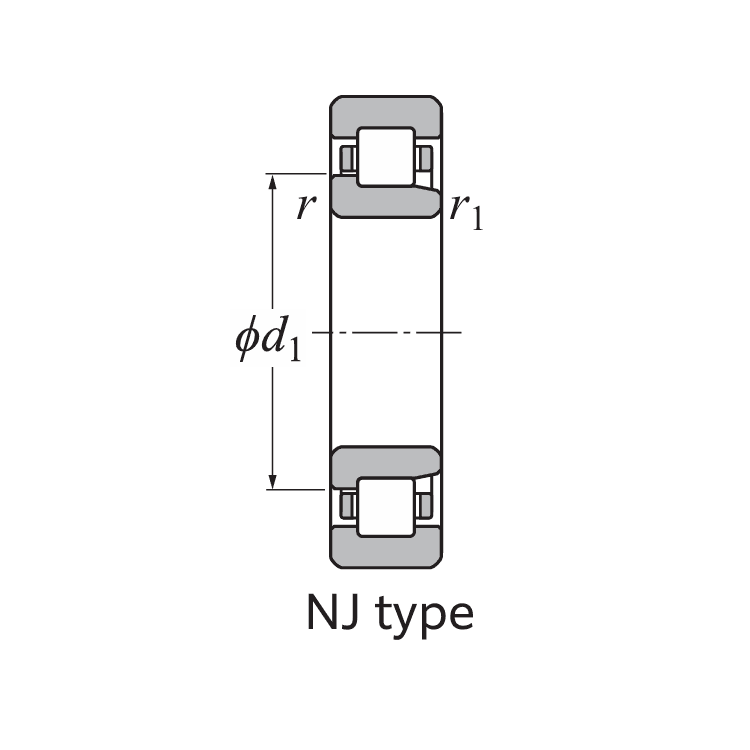 Bản vẽ kỹ thuật Vòng Bi Đũa Trụ 1 Dãy 30x62x16mm NTN NJ206
