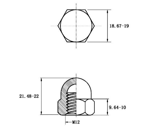 Bản vẽ kỹ thuật Tán Bầu Inox 304 DIN1587 M12