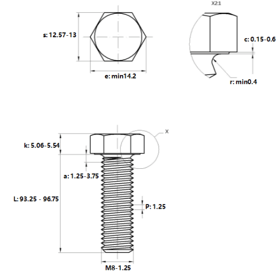Bản vẽ kỹ thuật Bulong Thép Đen 8.8 DIN933 M8x95