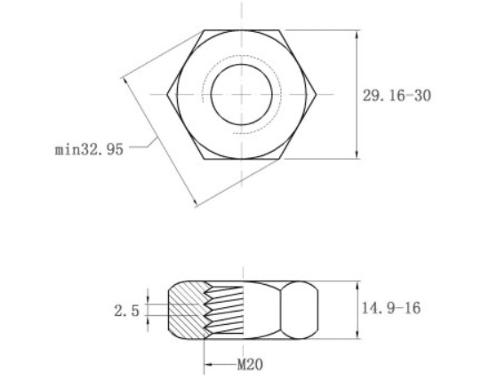 Bản vẽ kỹ thuật Tán Thép Đen 8.8 DIN934 M20