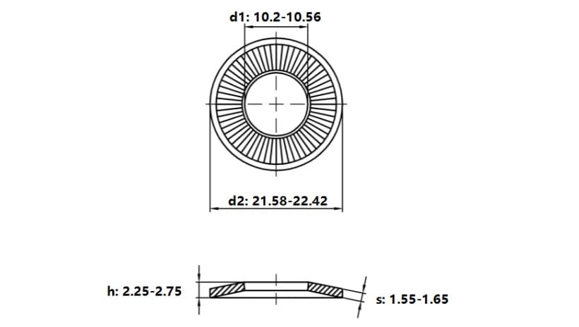 Bản vẽ kỹ thuật Lông Đền Tiếp Xúc Thép Mạ Kẽm NFE25-511 M10