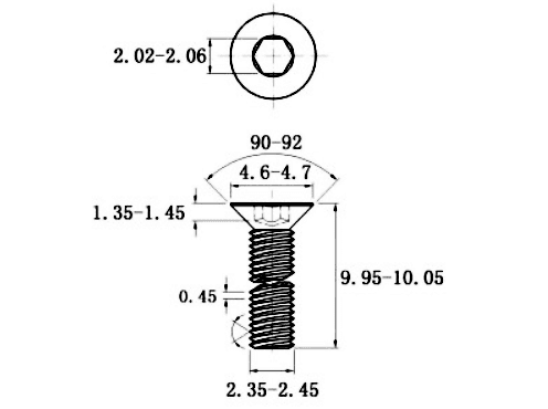 Bản vẽ kỹ thuật Lục Giác Chìm Col Thép Đen 10.9 DIN7991 M2.5x10
