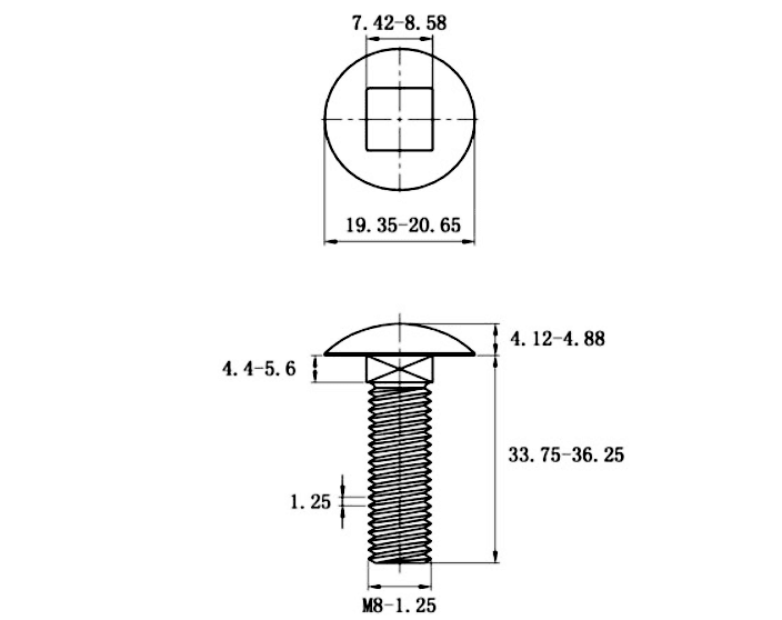 Bản vẽ kỹ thuật Bulong Cổ Vuông Inox 304 DIN603 M8x35