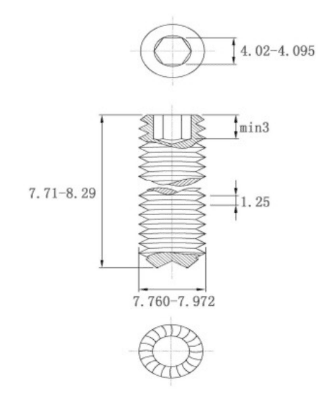Bản vẽ kỹ thuật Vít Trí Đuôi Lõm Có Khía Thép Đen 12.9 DIN916K M8x8