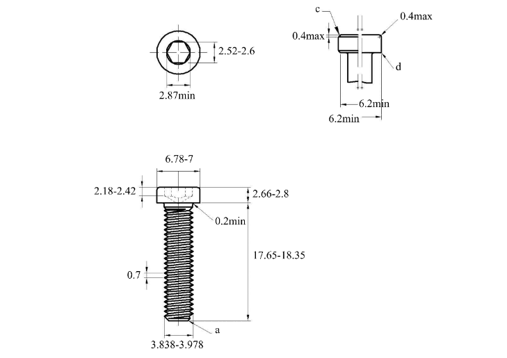 Bản vẽ kỹ thuật Lục Giác Trụ Đầu Thấp Inox 304 DIN7984 M4x18