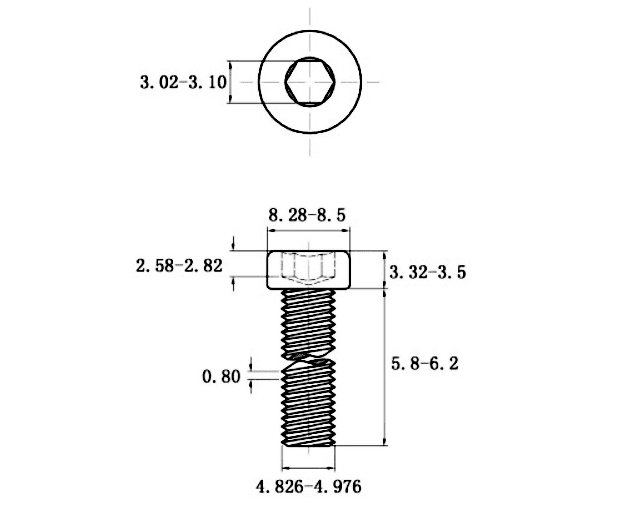 Bản vẽ kỹ thuật Lục Giác Trụ Đầu Thấp Inox 304 DIN7984 M5x6