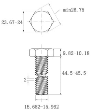 Bản vẽ kỹ thuật Bulong Thép Đen 8.8 DIN933 M16x45