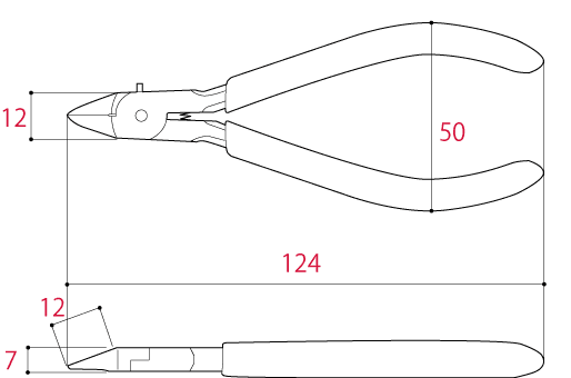 Bản vẽ kỹ thuật Kìm Cắt Chính Xác Lưỡi Mảnh 124mm Tsunoda PM-120