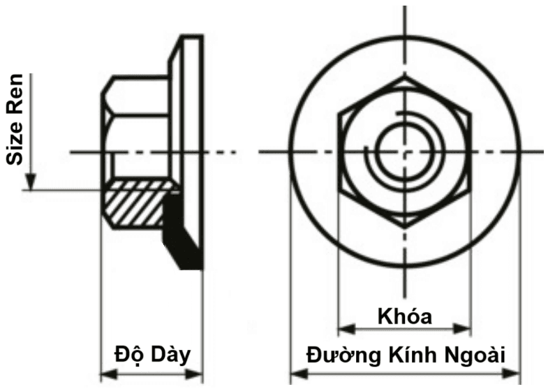 Bản vẽ kỹ thuật Tán Kèm Lông Đền Lò Xo Thép Mạ Kẽm CL 8 M10