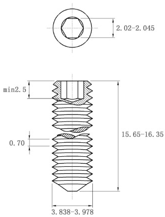 Bản vẽ kỹ thuật Vít Trí Đuôi Nhọn Inox 304 DIN914 M4x16