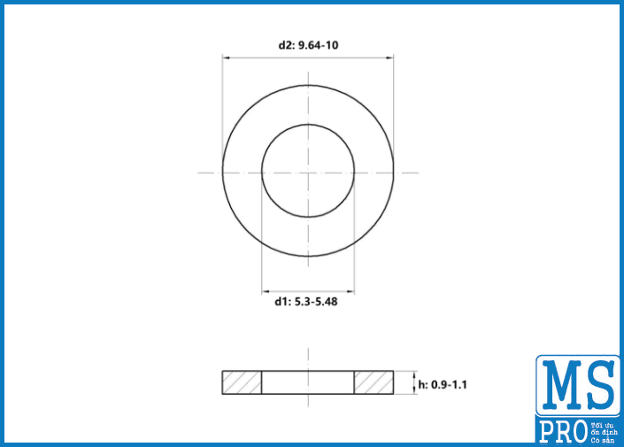 Bản vẽ kỹ thuật Lông Đền Phẳng Thép Đen DIN125 M5