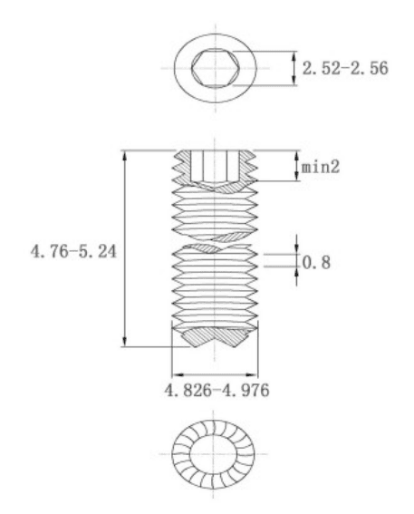 Bản vẽ kỹ thuật Vít Trí Đuôi Lõm Có Khía Thép Đen 12.9 DIN916K M5x5