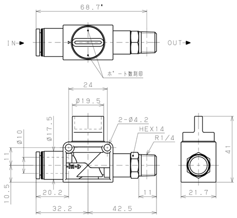 Bản vẽ kỹ thuật Van Tay Khí Nén Pisco HV10-02-2