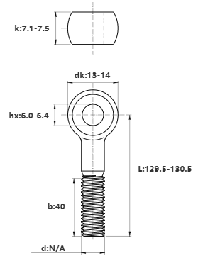 Bản vẽ kỹ thuật Bulong Mắt Inox 304 M8x130 (Lửng)