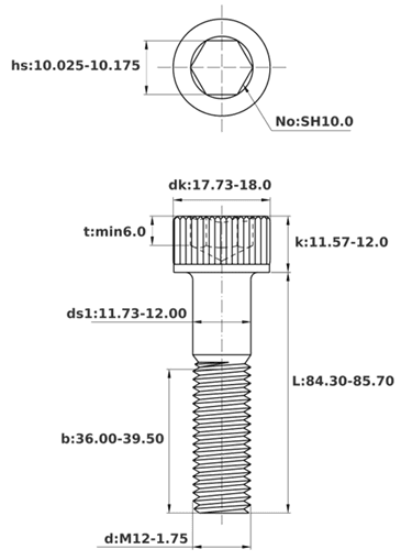 Bản vẽ kỹ thuật Lục Giác Chìm Đầu Trụ Thép Đen 12.9 DIN912 M12x85 Ren Lửng