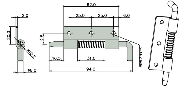 Bản vẽ kỹ thuật Chốt cửa bên trái thép mã kẽm Buyoung Φ4.2 (25x25) BYHL035-1A-L