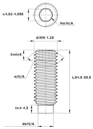 Bản vẽ kỹ thuật Vít Trí Đuôi Trụ Thép Đen 10.9 DIN915 M8x35