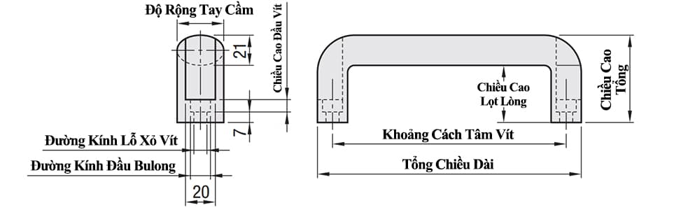 Bản vẽ kỹ thuật Tay Nắm Cửa Nhựa Chữ U Màu Đen L 160 mm (UPCFAN160)