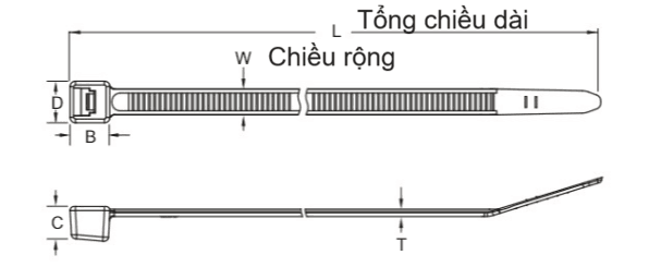 Bản vẽ kỹ thuật Dây Rút Nhựa Chống Tia UV Màu Đen KST 1220 x 9.0 mm K-1220LU