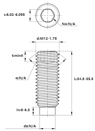 Bản vẽ kỹ thuật Vít Trí Đuôi Trụ Thép Đen 10.9 DIN915 M12x35