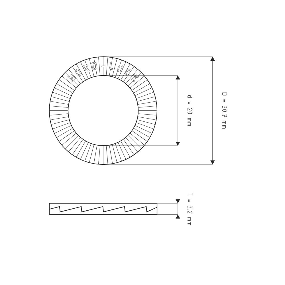 Bản vẽ kỹ thuật Lông Đền Nord-Lock Inox 316 3/4