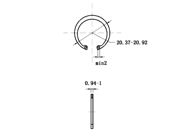 Bản vẽ kỹ thuật Phe Gài Lỗ Thép 65Mn DIN472 D19x1.0