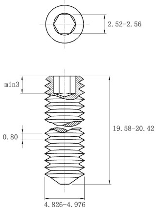 Bản vẽ kỹ thuật Vít Trí Đuôi Nhọn Thép Đen 10.9 DIN914 M5x20