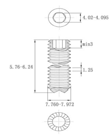 Bản vẽ kỹ thuật Vít Trí Đuôi Lõm Có Khía Thép Đen 12.9 DIN916K M8x6